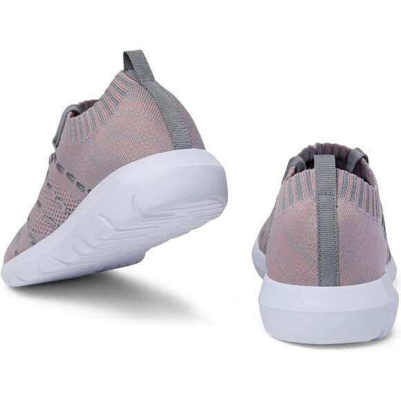Women Grey-Pink Running Breathable Knitting flexible Mesh Sports Shoes Sneakers - Picture 4 of 6